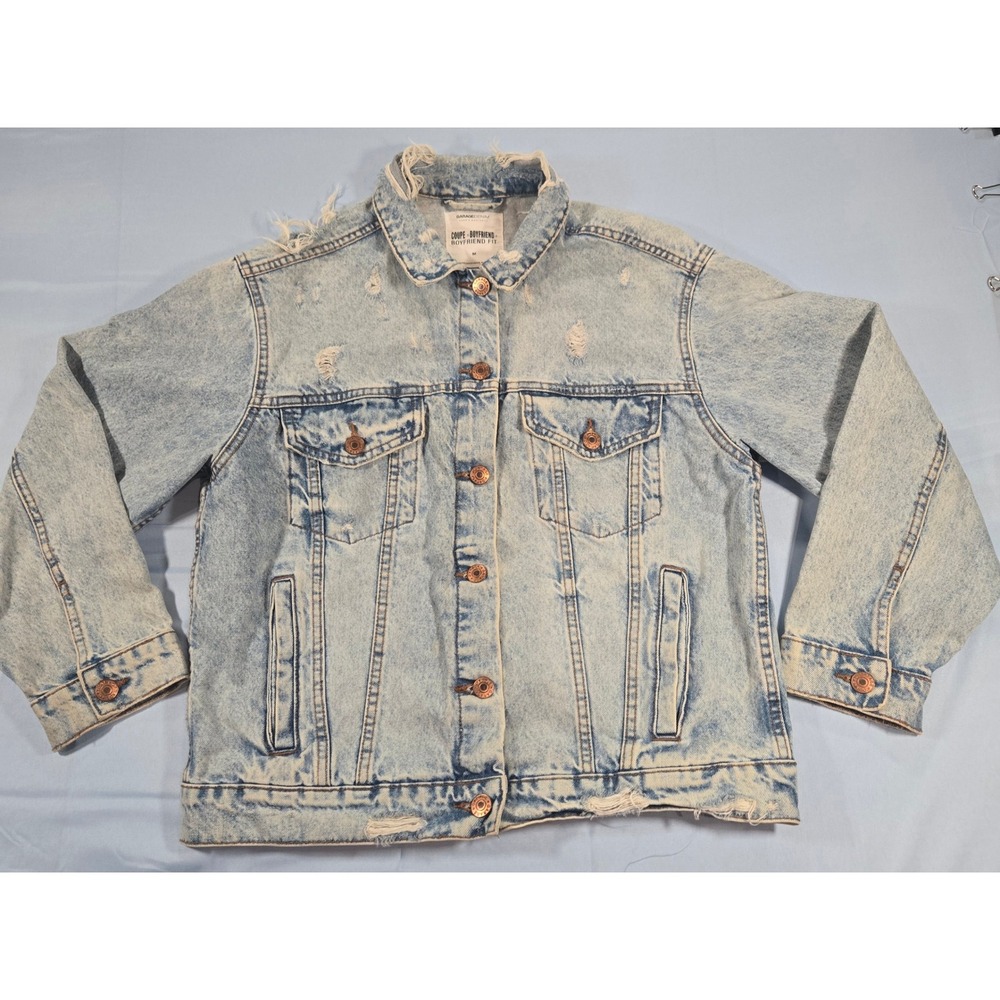 Garage Denim Womens Acid Wash Boyfriend Fit Distressed Denim Jacket Medium